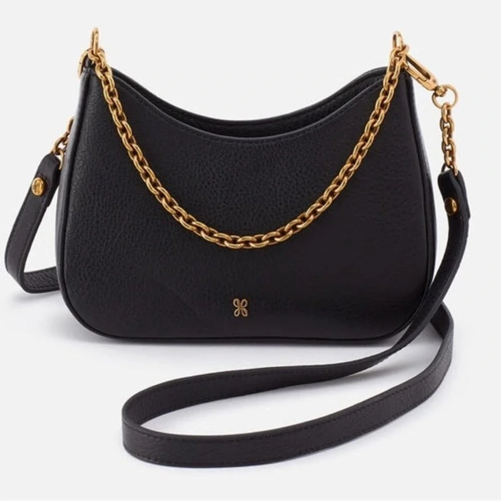 Hobo Rosa Crossbody Pebbled Black Leather Gold Chain Strap